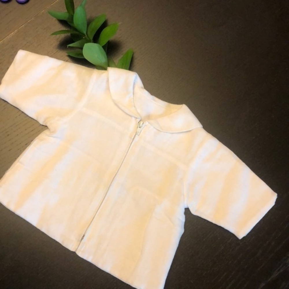 White French Linen Zip Front Peter Pan Jacket